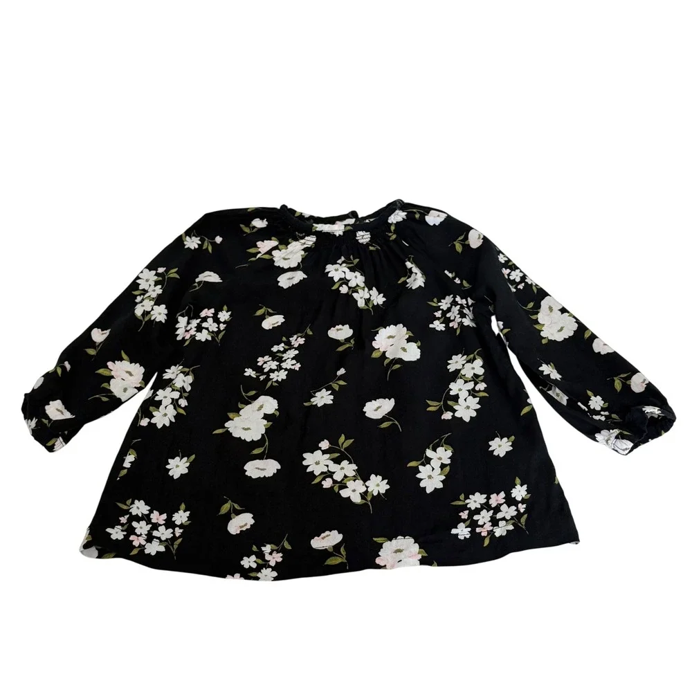 Carters Baby Girl 18M Black Floral Long Sleeve Smocked Tunic Blouse Top Boho